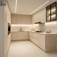 Ensembles d'armoires de cuisine modernes et durables en mélamine marron laiteux mat, sans poignées, de style minimaliste, avec évier, de luxe, blancs et personnalisables