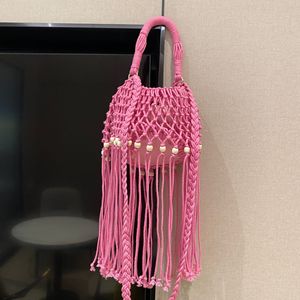 Borsa a Rete Boho in Macramè, Borsa Intrecciata a Mano in Cotone con Frange e Dettagli di Perline, Mini Borsa Estiva da Spiaggia - Product Image 2