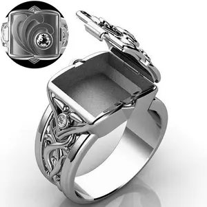 Оптовая продажа, хип-хоп, Высококачественная креативная нержавеющая сталь, 18-каратное позолоченное ювелирное изделие, мужской ящик, перевернутое Открытое кольцо с медальоном