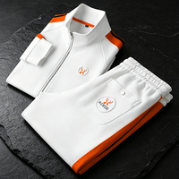 Ensemble de survêtement classique haut de gamme pour homme, veste à col montant zippée avec bandes latérales et pantalon de jogging à taille élastique