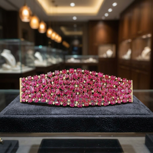 Premium 18K Gold Plated Wide Spinel Stones And Diamond Cuff <b>Bracelet</b> Uncut Cabochon Stones <b>Bracelet</b> Jewellery For Women - Product Image 4