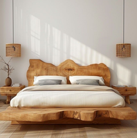 Wabi-Sabi Stil Schlafzimmermöbel Massivholz Bettgestell Kingsize-Bett Modernes Doppelbett mit Plattform