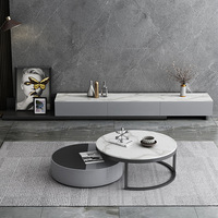 Table basse et meuble TV combinés en panneaux de roche de luxe léger pour salon européen, table basse ronde