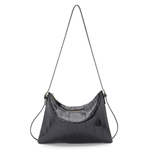 Sac à bandoulière en cuir verni noir, sac hobo en forme de croissant, sac à main à fermeture éclair pour les trajets quotidiens - Product Image 1