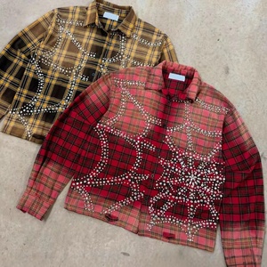Chemise Homme Populaire à Carreaux, Manches Longues, Col Montant, Ornée de Strass et de Cristaux, Style Street Hip-hop <span class=keywords><strong>Rap</strong></span> - Product Image 3