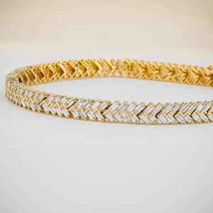 Women's Baguette Diamond Tennis Bracelet 14K Yellow Gold Stackable with Bezel Setting 178 Stones 4.82ct Art Deco Style - Product Image 4