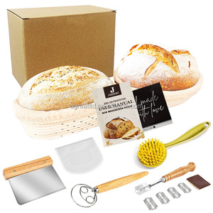 Quality Banneton <b>Bread</b> Proofing <b>Basket</b> with Essentials Set 10 Inch Oval and 9 Inch Round Rattan <b>Baskets</b> with Linen Liners - Product Image 1