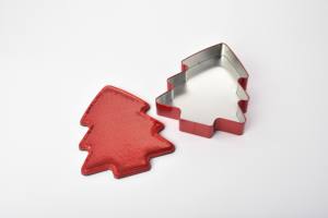 Caja de almacenamiento de regalo de recuerdo coleccionable de lata de árbol de Navidad 3D vendida en fábrica con impresión Offset y lentejuelas - Product Image 6