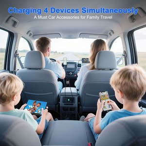 CE FCC ROHS 12V 24V 4 puertos USB 84W PD coche camión estación de carga rápida Cables retráctiles cargador de teléfono para <span class=keywords><strong>iPhone</strong></span> tipo C salida - Product Image 4