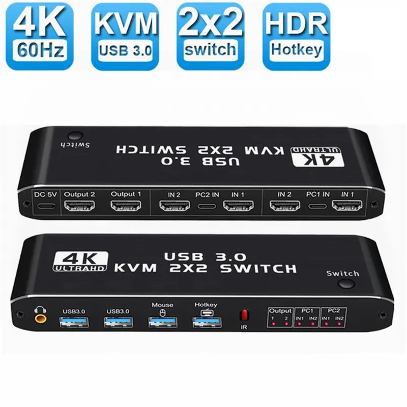 HDMI KVM Switch 4K 60Hz 2 porte Dual Monitor USB 3.0 KVM Switcher 2 in 2 out USB KVM Switcher HDMI con porta USB 3.0 per Computer