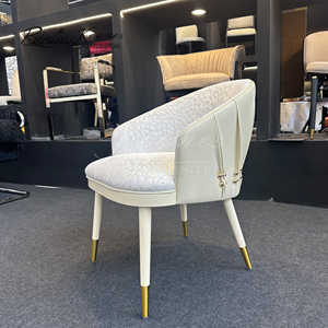 Keynes Modern Luxury Jacquard Fabric Accent Chair Cream White Upholstered Leisure Armchair with Gold Tipped Legs for Living Room - Product Image 3