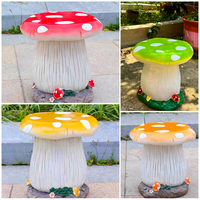 Table et chaise de champignon de jardin d'enfants, table et tabouret de champignon de cour de jardin, siège et tabouret de champignon de fibre de verre de sculpture