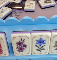 Tuiles de Mahjong Américaines Paon Victorien, Motif Flora Vintage, Ornement Joker, Dos en Écaille de Tortue, Bordure Violette, Jeu de Mahjong de Luxe, Cadeau