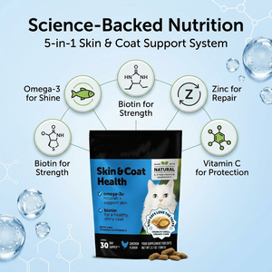 Huile de saumon <span class=keywords><strong>Peau</strong></span> et pelage Doux à mâcher Soulagement des allergies Démangeaisons <span class=keywords><strong>Peau</strong></span> Santé Chats Suppléments avec Biotine Oméga 3 Vitamines C Multivitamines - Product Image 3
