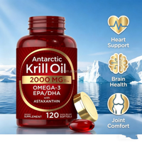 Huile de Krill de l'Antarctique Marque Blanche 2000mg Oméga 3 Gélules Molles Phospholipides EPA DHA Astaxanthine Soutien Cœur Cerveau Adulte Non-OGM