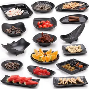 Wholesale Custom Logo Tableware Dishes Restaurant Hotel Catering Black Japanese Melamine Sushi Snack Plates
