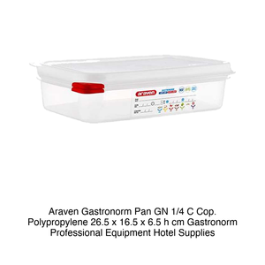 Bac alimentaire en polypropylène GN 1/4, 26,5 × 16,5 × 6,5 h cm, avec couvercle, -40/+95 ° C Araven - Product Image 2