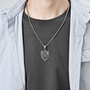Collier bouclier d'ange Saint Michel en acier inoxydable, pendentif unisexe, bijoux à la mode - Product Image 3