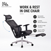 Chaise de bureau ergonomique pivotante moderne de haute qualité avec appui-tête, support lombaire et repose-pieds, en maille, inclinable et réglable