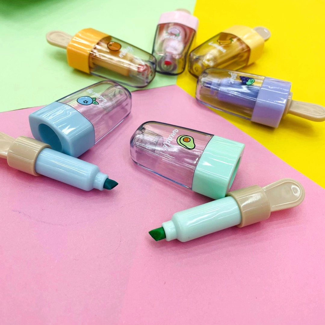 Promotional mini highlighter very cute ice cream shape highlighter pen multicolor marker pen with highlighter