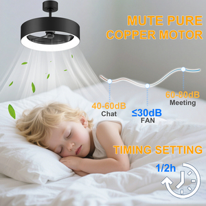 พัดลมเพดานสีดำด้านพร้อมไฟ LED ปรับความสว่างได้ 6 ระดับ 3 อุณหภูมิสี สำหรับห้องนอน - Product Image 2