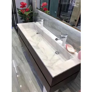 Hotsale Rectangle Double Faucet Holes Bathroom Sink 12MM Thick Porcelain Long Integrated Basin Custom Size Under Counter Sink