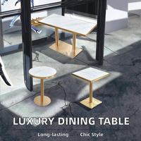 Ensemble de table de restaurant moderne personnalisé, motif marbre, table à manger dorée, chaise facile à nettoyer pour une utilisation en extérieur, écoles, cafés, hôtels