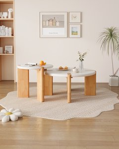 High Quality Nesting Coffee <b>Table</b> Set, <b>Round</b> Solid Wood & <b>White</b> Top <b>Tables</b> for Living Room - Product Image 1
