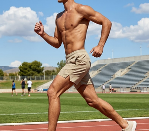 กางเกงวิ่งขาสั้นผู้ชาย ความยาว 4 นิ้ว ทรงกระชับ ผ้าแห้งเร็ว สำหรับการแข่งขัน พร้อมคุณสมบัติระบายความชื้น และบริการพิมพ์โลโก้ตามแบบ - Product Image 1