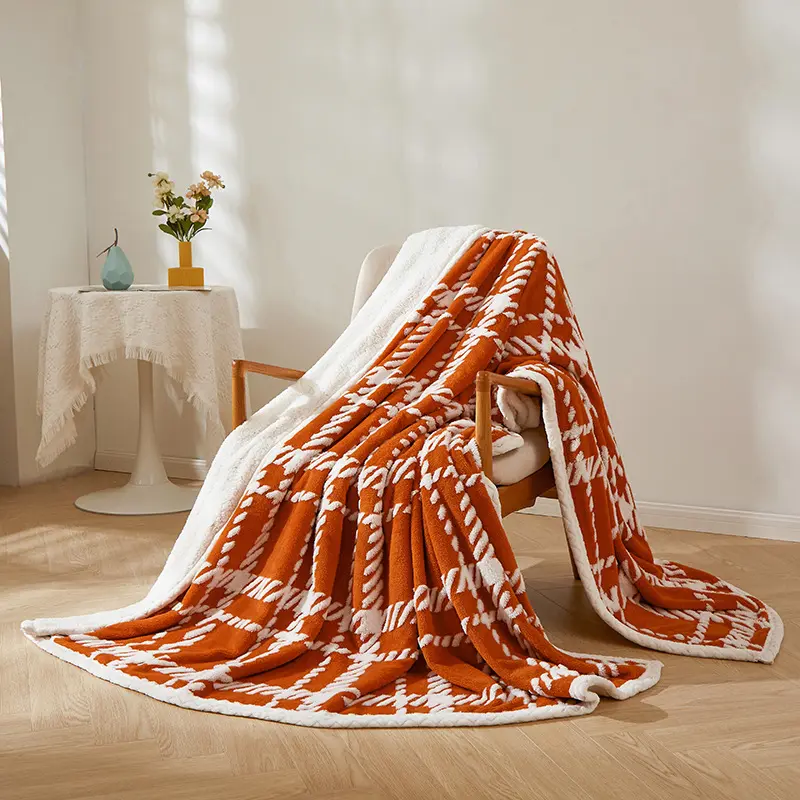 Coperta da tiro doppia coperta Jacquard Plaid rosso nordico per letto
