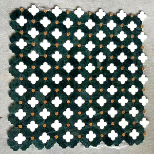 Mosaïque de pierre naturelle rétro vert foncé motif fleur de prunier, carreaux de style français méditerranéen pour maisons anciennes de Shanghai, avec éléments en marbre - Product Image 4