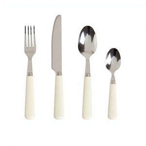 Ensemble de couverts en acier inoxydable, cuillère, fourchette, couteau, 4 pièces, avec manche en résine blanche, pour fêtes, décoration d'événements, accessoires de table - Product Image 1