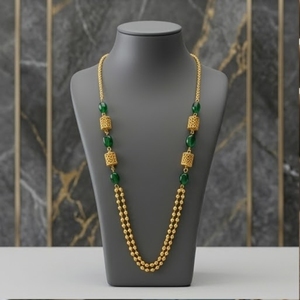 Collar Mala Antiguo de Plata 925 con Cuentas Verdes, Cadena Doble, Joyería Étnica Larga Tradicional para Mujer, Regalo de Boda - Product Image 2