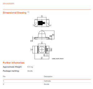 Émetteurs infrarouges LED OSRAM SFH 4059SR-RS 860 nm 2,95 V 50 mA 95 mW/sr 2-SMD Algainp avec lentille, angle de vision de 30 degrés - Product Image 6