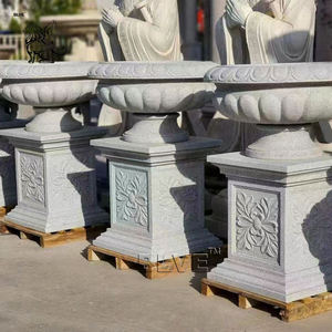 BLVE personalizzato Villa interna intaglio a mano rotondo in pietra naturale vaso di fiori in marmo bianco - Product Image 4