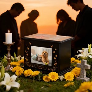 Kotak Peti Mati Kayu Pinus Persegi Panjang Ramah Lingkungan Buatan Tangan Modern untuk Anjing & Kucing Besar, Kotak Kenangan Pemakaman - Product Image 2
