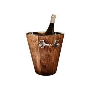 Seau à vin en bois avec bordure métallique et poignée en forme de mors d'équitation, refroidisseur de table rustique pour la décoration de la maison et des restaurants - Product Image 4