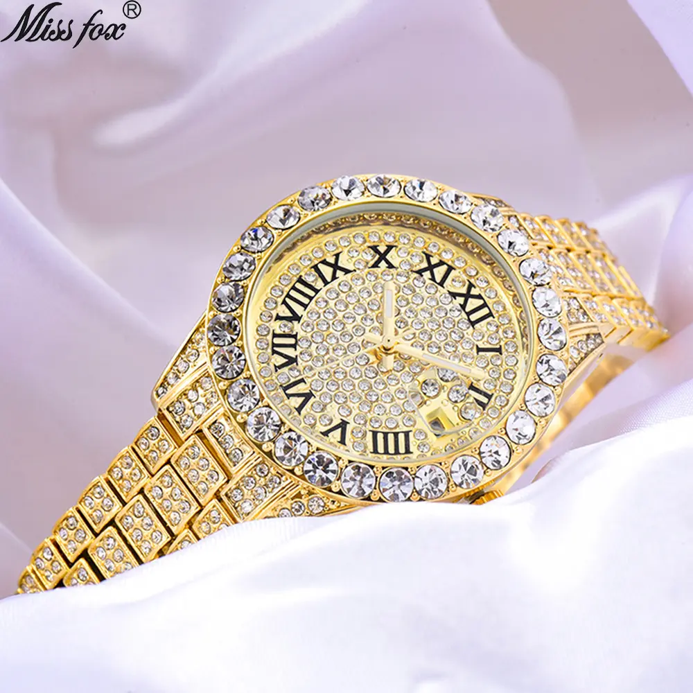 Wholesale Luxury Trend Fashion Waterproof Women's Wrist golden Full diamond Stainless Steel Ladies Quartz Watch