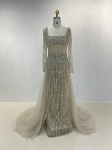 MB20017 Robe de cérémonie sirène mère de la mariée avec perles à encolure dégagée Robe de soirée à manches longues - Product Image 5