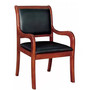 Ergonomic Conference <b>Chair</b> Solid Wood Walnut Color Black Suede No Armrests Durable for Office <b>Study</b> Room Commercial Space - Product Image 3