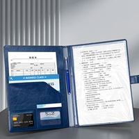 Carpeta de Archivos A4 Azul Oscuro con Logotipo Personalizado, Carpeta de Oficina Multifuncional de Cuero PU para Documentos