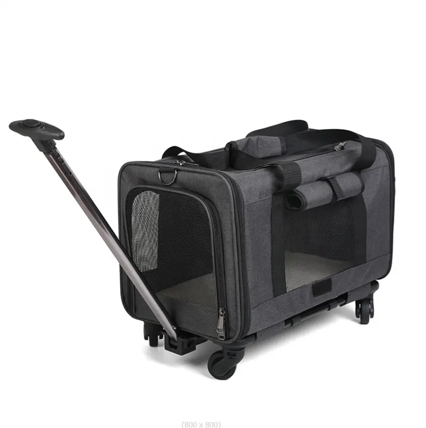 Custom Pet Carrier Travel with Wheels Removable Rolling 4 Wheels with Telescopic Walking Handle Dog Stroller Cat Trolley Bag