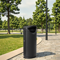 Poubelle publique au design incurvé en acier inoxydable, poubelle extérieure en métal noir pour les rues, les places et l'intérieur