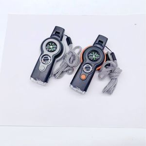 Survival Whistle With Compass Thermometer Led Light Outdoor Camping Emergency Tool Orange Grey Compact Design - Product Image 1