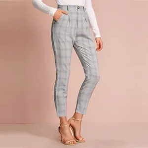 Pantalones largos a cuadros sin cinturón para mujer