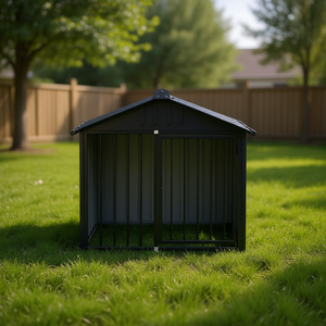 Black Galvanized Steel Dog House 46.1x40.6x40.2 In Modern Outdoor Pet Furniture Durable <b>Large</b> Breed - Product Image 2