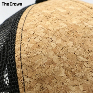 Custom Logo 6 Panel Cork Trucker <b>Hat</b> Wholesale Bulk Wood Grain Texture Mesh <b>Cap</b> With Woven Patch Manufacturer - Product Image 5