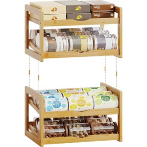Estante de bambú para almacenamiento de alimentos, organizador apilable de 4 niveles para encimera de cocina, para productos enlatados y refrigerios para mascotas - Product Image 1