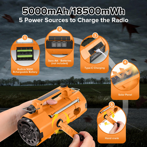 Nouvelle <span class=keywords><strong>radio</strong></span> FM d'urgence avec batterie externe 5000 mAh AM/FM WB SW solaire à manivelle, écran LED, haut-parleur intégré, lampe de poche - Product Image 3