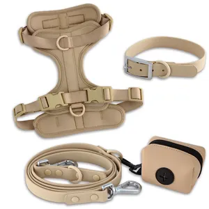 Leichte Air Layer Soft Padded Pet Dog Harness Wasserdichte, haltbare PVC-Hunde leine mit doppeltem Blei, Halsband, Poop Bag Dispenser